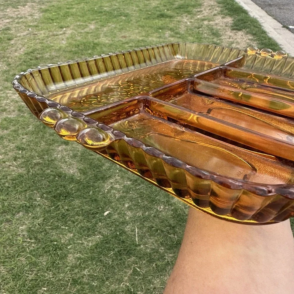 Amber Indiana Glass Divided Serving Tray Fruit Relish Carnival Glass‎ 16x10